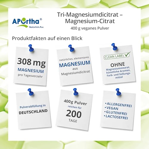 Magnesiumcitrat Pulver Aportha 400g veganes Nahrungsergänzungsmittel