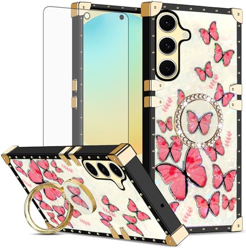 ASUS wish �g�ѓd�b�P�[�X Samsung Galaxy S24 FE 5G �p �g�ѓd�b�J�o�[ �����K���X�X�N���[���v���e�N�^�[�ƃo�^�t���C�p�^�[�� �ϏՌ��ی샊���O �n�[�h�z���_�[ S 24 EF AI S24FE 24S 24FE ���f�B�[�X