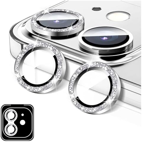 LucBuy Camera Lens Protector for iPhone 13/iPhone 13 Mini, Glitter 9H Tempered Glass Camera Cover Film Stickers, Automatic-Alignment Individual Metal Rings Shiny Phone Accessories Cover
