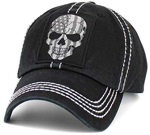 Image of KBETHOS Chief Skull and Free Spirit Hat Collection Distressed Washed Cotton Adjustable Fashion Trucker Twill Mesh Cap