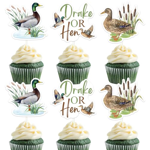 Décoration gâteau révélation sexe canard colvert poule pour baby shower - Lot de 24 pièces