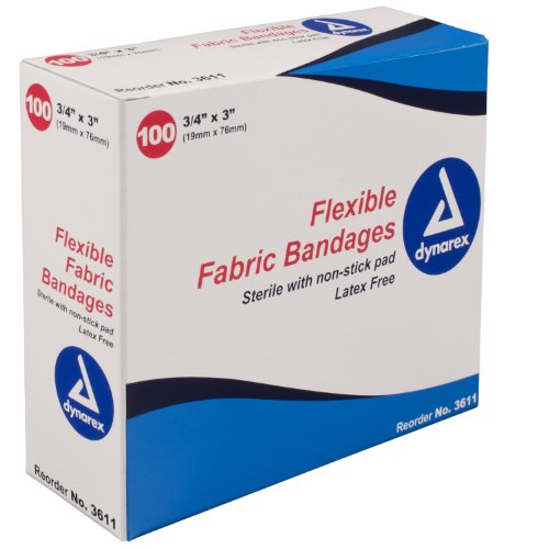 Dynarex Adhesive Fabric Bandage, 3/4 Inches X 3 Inches Sterile, 100 Count (Pack of 3) - //coolthings.us
