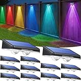 TECKNET Solar Fence Lights Outdoor 12 Pack, Warm White & 6 Colors & RGB, IP66 Waterproof LED Deck Light, Dusk to Dawn Fence Lights Solar for Wall, Railing, Step, Patio, Pool, Backyard, Outside