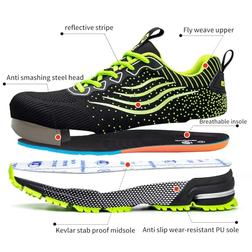 Image of ISOOUS Steel Toe Shoes for Men Women Lightweight Safety Shoes Comfortable | Cushion Steel Toe Sneakers Indestructible Work Shoes Non Slip Breathable Industrial Construction Kevlar Anti-Puncture Unisex