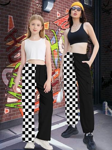 Image of Cromoncent Cargo Pants Girls & Women Parachute Pants Y2K Baggy Rave Clothes Waterproof with Pockets, 6 Years - 3XL