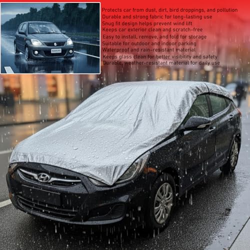 Image of Waterproof, Silver Half Car Body Cover All Weather Protection Half Car Cover Outdoor Half Cover Rain Sun Uv Protection (Hatchback Cars No Matter Models of Year Or Variants It's at All Hatchback)