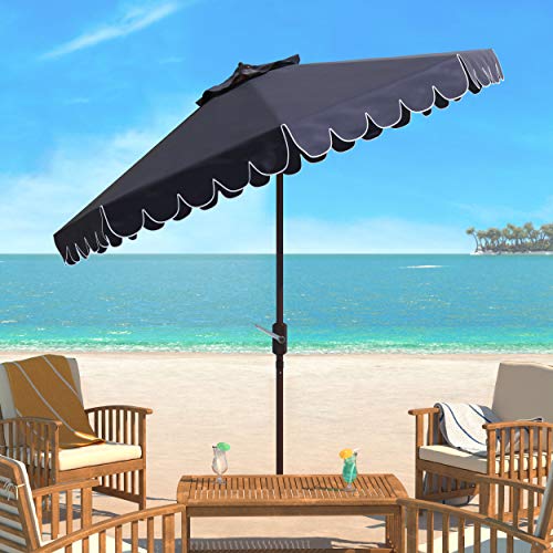 Safavieh PAT8010A Collection Venice Navy and White Single Scallop 9Ft Crank Outdoor Push