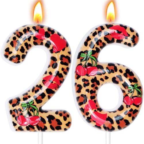 Cheetah Print Birthday Candles, Cheetah Print Party Decoration Supplies, Birthday Number Candles for Cake Topper (Brown, Number 26)