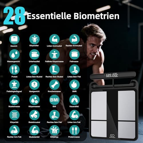 Körperfettwaage SEAWOW, Digitale Personenwaage mit 8 Elektroden, Waage mit Körperfett und Muskelmasse, BMI… – Ansicht 2
