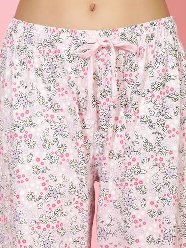 Image of HOMEGROWN Women's 100% Cotton Night Suit | Half Sleeve T-Shirt & Pyjama Set | Soft & Breathable Summer Sleepwear | XS-XXL