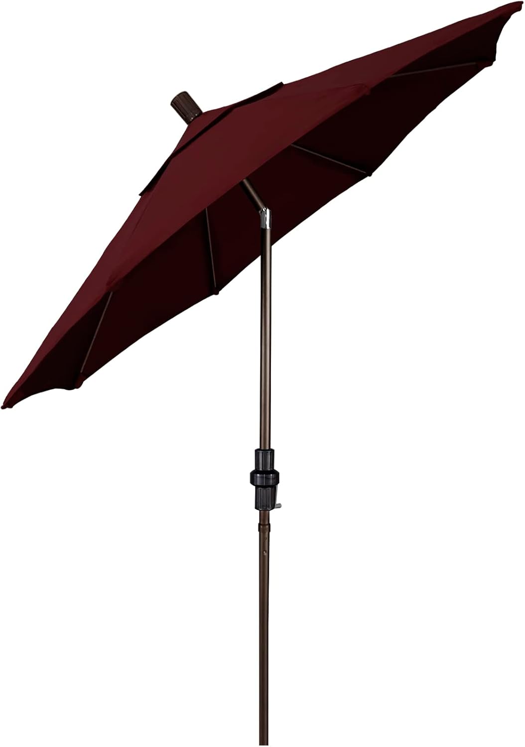 California Umbrella 7.5' Round Crank Lift, Collar Tilt, Aluminum Pole, Fiberglass Rib Patio Umbrella, Bronze Finish, Burgundy