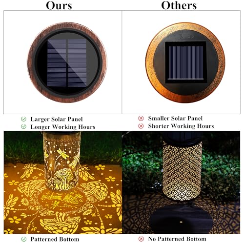 Image of Toodour Solar Lantern Outdoor, Garden Gifts for Mom Grandma Women Hanging Solar Outdoor Lights Waterproof, Hollow Out Retro Metal Dragonfly Lights for Patio, Balcony, Walkway, Yard Decorations
