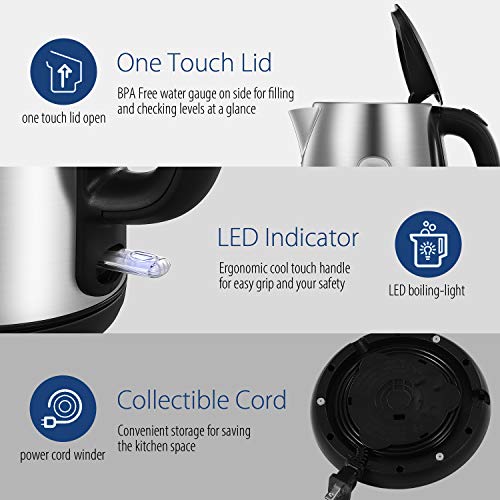 COMFEE' Stainless Steel Electric Kettle, 1.7 Liter Tea Kettle Electric & Hot Water Kettle, 1500W Fast Boil with LED Light, Auto Shut-Off and Boil-Dry Protection by COMFEE' - Image 5