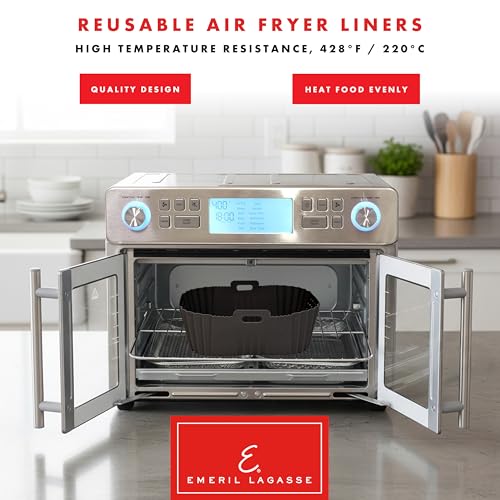 Reusable Silicone Air Fryer Liners for Emeril Lagasse Air Fryer Oven – Non-Stick Reusable Air Fryer Basket Liners – Dishwasher Safe – 9 x 7 x 3 Inch – 2 Pack – Black/Red - image 6
