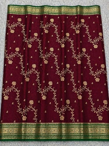 Image of Women's Glory Banarasi Satin Silk Saree with Rich Golden Zari Floral Embroidery | Kanjivaram Style | Traditional Wedding & Festive sadi with Contrast Border | Designer Party Sari Collection