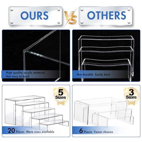 Aheroi Acrylic Risers, 20 Pcs 4 Set Display Stands, Clear Rectangular Risers for Decor, Cupcake Funko, Shoe Display (1-3-4-5-6IN) by Aheroi - Image 3