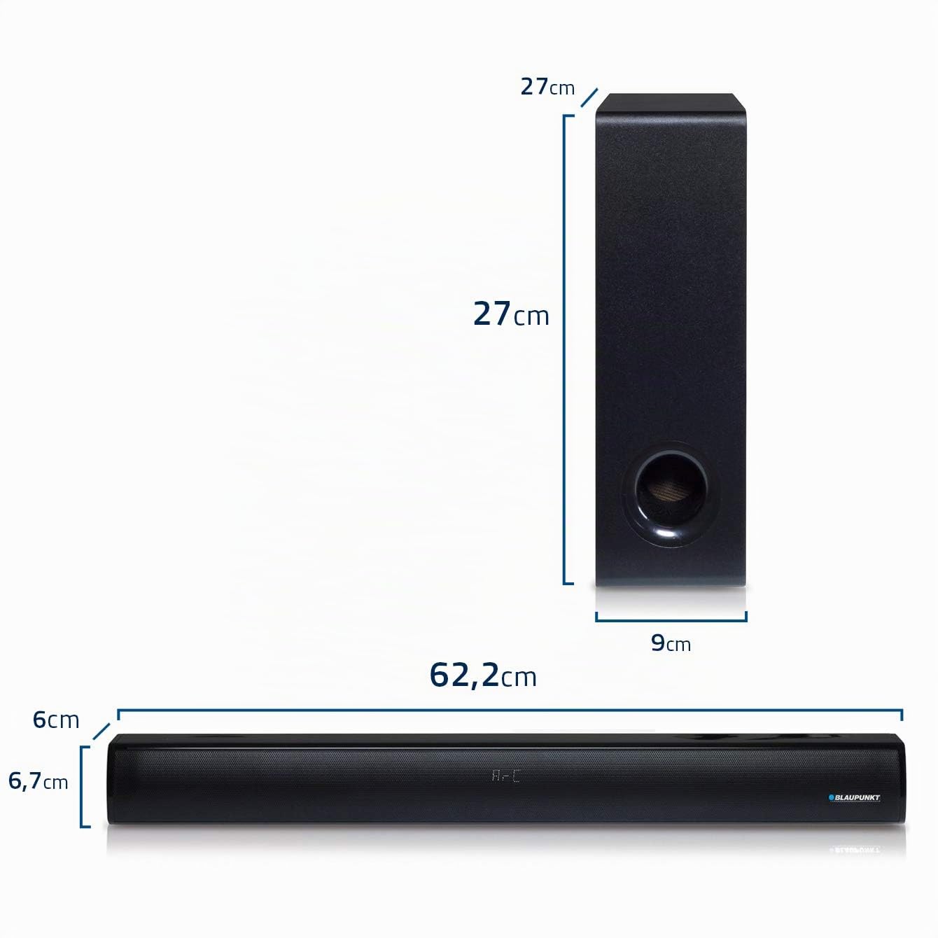 Blaupunkt LS 1825 Soundbar con subwoofer 2.1, 60 Watt RMS, dispositivo wireless Bluetooth per streaming, con telecomando, altoparlante TV con display LED ed equalizzatore, ingresso audio, AUX-IN, HDMI
