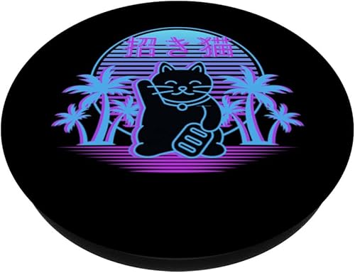 Miniatura 2 de Maneki Neko Lucky Cat 90s Japanese Vaporwave Otaku Aesthetic PopSockets intercambiables PopGrip