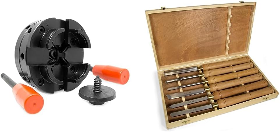 WEN LA4444 4-Inch 4-Jaw Self-Centering Chuck Set with 1-Inch x 8TPI Thread and WEN CH11 6-Piece Artisan Chisel Set