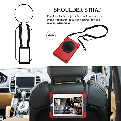 Braecn Ipad Air Shockproof Case [Heavy Duty] Full-Body Rugged Protective Case With 360 Degree Swivel Kickstand/Hand Strap/Shoulder Strap For Ipad Air A1474 A1745 A1476 Case(Red) #TOP3