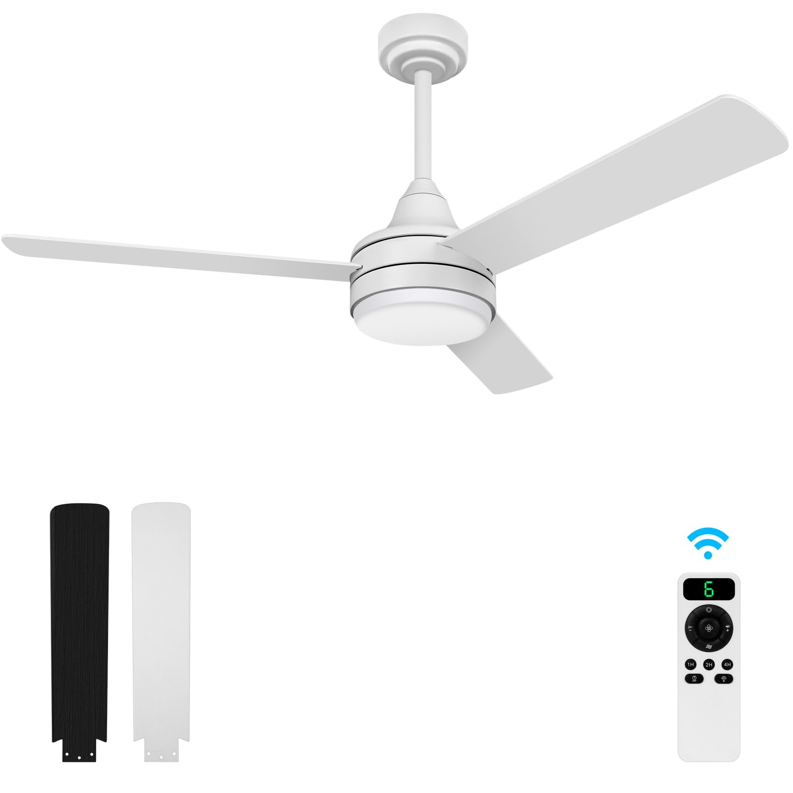 White Ceiling Fans with Lights and Remote, Modern Ceiling Fan, Indoor Outdoor Ceiling Fans with Lights, 20W 3-Color LED Light, Noiseless Reversible DC Motor (48")