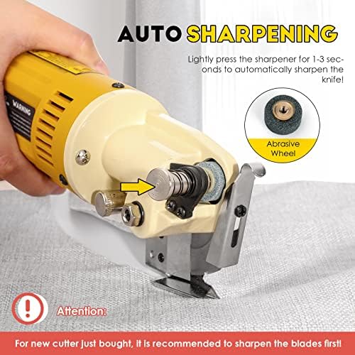 CGOLDENWALL YJ-70A Electric Fabric Cutter with 25mm Maximum Cutting Thickness& 2400rpm Blade Rotating Speed& 70mm Blade Size& Automatic Sharpening Function Ideal for Textile/Leather/Paper Cutting 220V