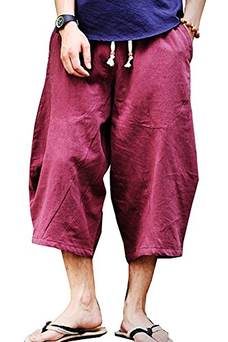 Men’s Summer Loose Baggy Linen Harem Capri Pants with Pockets