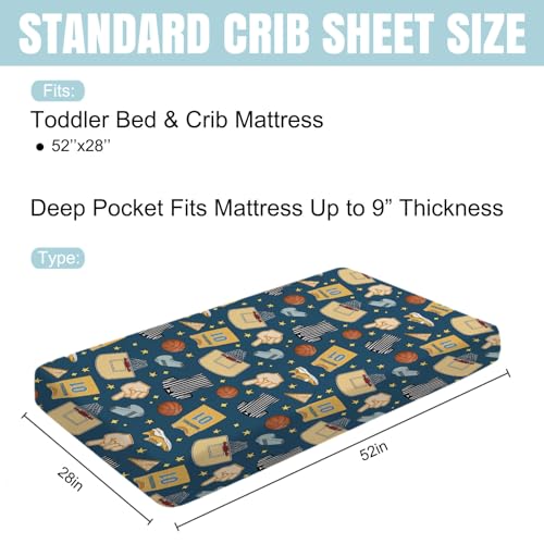 Image of Fun Basketball Baby Crib Sheet 52''x28'' Sports Snug Fitted Mattress Cover for Boy Girl Basketball Balls Hoop Uniform Soft Nursery Baby Sheets