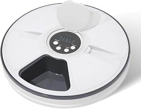 Smart Pet Feeder, Automatic Cat and Dog Feeder, Rotating, with Timer, Large Capacity of 6 Compartments, Time and Quantum Feeding, 24 Hour Operation, Music Remind, Wet & Dry Feeding, Pet Supplies