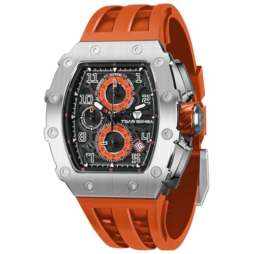Image of TSAR BOMBA Men's Luxury Quartz Watch, Luminous Dial 5ATM Water Resistance Silicone Strap Men's Wristwatch Ideal Gift for Men