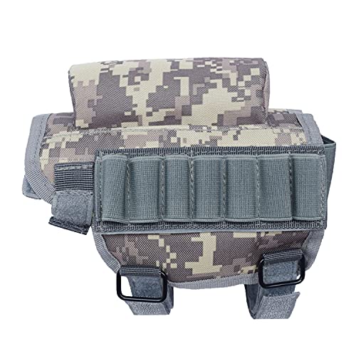 DEEYOTA Rifle Stock Cover Cartridge Holder Bullet Bag Cheek Rest Pouch Shotgun Shell Holder Tactical Cheek Rest Pad Ammo Pouch Rifle Ammo Holder Rifle Buttstock Bag with 7 Shell Holder (Camouflage 2)