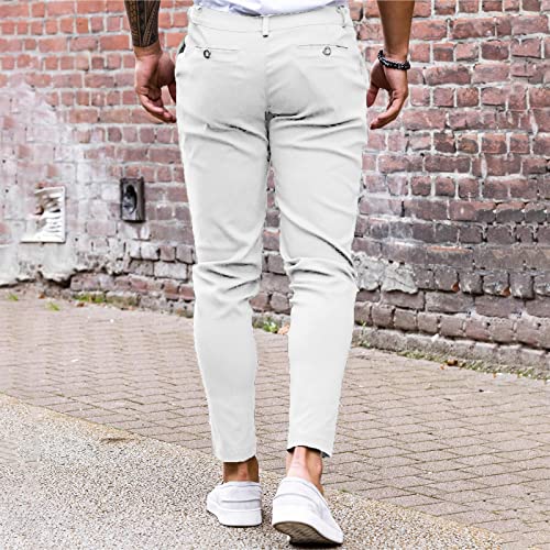 Image of Mens Chinos Slim Fit Pants Stretch Tapered Dress Pant Casual Trousers | Skinny Slacks, Flat Front Design, Stretch Cotton Fabric, Solid or Plaid, Work Dress Pants, Business Casual Wear