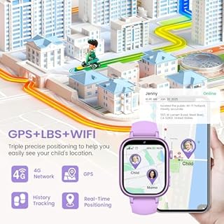 SWGOTA 4G Montre Connectée Enfant, Smartwatch avec GPS/Téléphone/Appels Vidéo/Chat Vocal/Messages/SOS/Mode École/Réveil/Appareil Photo/Podomètre/Moniteur Sommeil, Cadeau pour Garçons et Filles, Violet