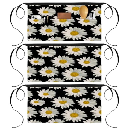 Tabliers courts de chef demi-tablier de cuisine restaurant bar motif marguerites x3
