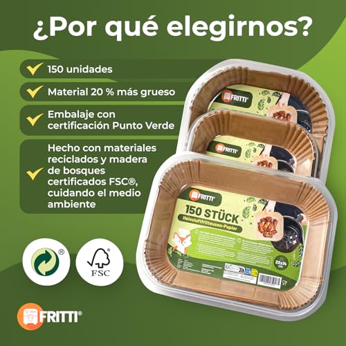 FRITTI Papel de horno para freidora de aire caliente, 150 unidades, certificado DEKRA 22 x 14 cm, rectangular, compatible con Dual Zone Airfryer Accesorios 8 – 12 L - imagen 8