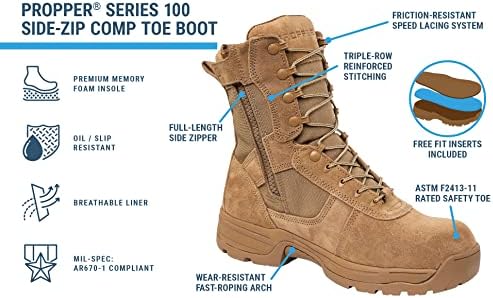 Propper Men's Series 100 Side Zip Comp Toe Coyote Boot Combat, 17 | Image 6