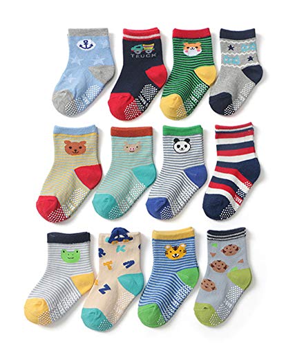 CHUNG Little Boys Cotton Socks Crew Sports Cute Dinosaur Colorful Casual 5 Pairs Toddler School