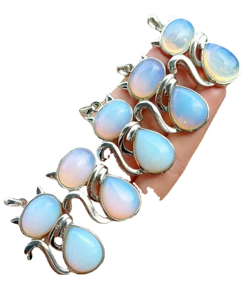 Pendentifs chat en pierre opale pour collier et fabrication de bijoux DIY x5