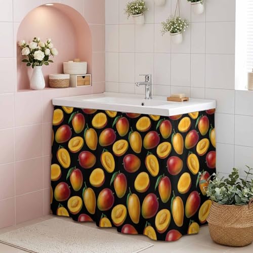 Small Cabinet Curtains for Kitchen Under Sink Skirt for Bathroom Tropical Fruits Dishwasher Curtain Cover Summer Yellow Red Desk Curtain Skirt Privacy Drape for Classroom Laundry Closet Decor 11"x13" - Image 8