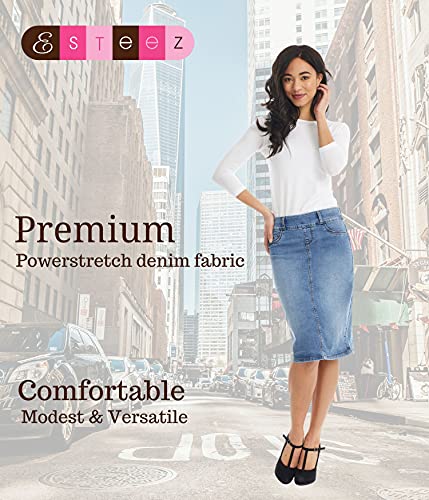Esteez Blue Jean Skirt For Women - Women's Denim Skirts - Knee Length Skirts For Women - Modest Denim Skirts For Women Midi Length - Midi Denim Skirt - Boston (Ex802182 Vint Blue 14) #TOP1