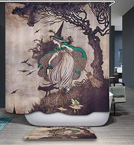 GoJeek Halloween Witch Shower Curtain Retro Medieval Vintage Bathroom Set (72 x72 Curtains)