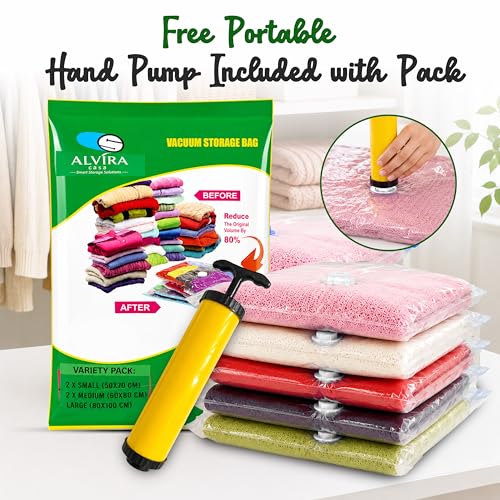 Image of Vacuum Bags for Clothes with Pump, Vacuum Storage Bags, Space Saver Compression Bags, Airtight Reusable Vacuum Packing Bags for Travel, Blanket, Bedding & Quilt Storage, Pack of 5