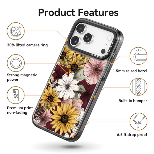 Coque iPhone 17 Pro MagSafe antichoc coque noire tournesol - 6