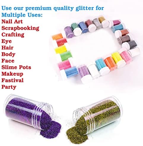 Fine Glitter Face Glitter Shaker Jars 24 Pcs 20g Glitter Jar for Resin Nail Art, Scrapbooking, Crafting, Eye, Hair, Body, Face and Slime Pots, Makeup, Festival and Party