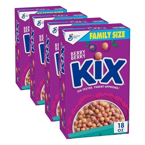 Image of Berry Berry Kix Whole Grain Breakfast Cereal, Crispy Corn Cereal, Family Size, 18 oz (Pack of 4)