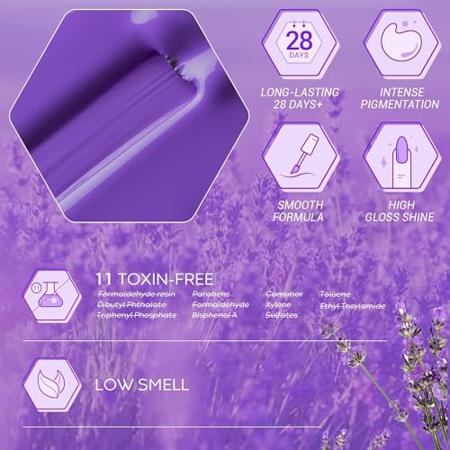 Image of DUDUSTRONG Bolt Bee Gel Glossy Finish Nail Polish Kit Gel Nail Polish Set - Purple 6 Colors Gel Polish Set Purple Glitter Nail Polish Soak Off 2023 For Women (A1 Lavender(17+16+57+77+14+13)), 90 Ml