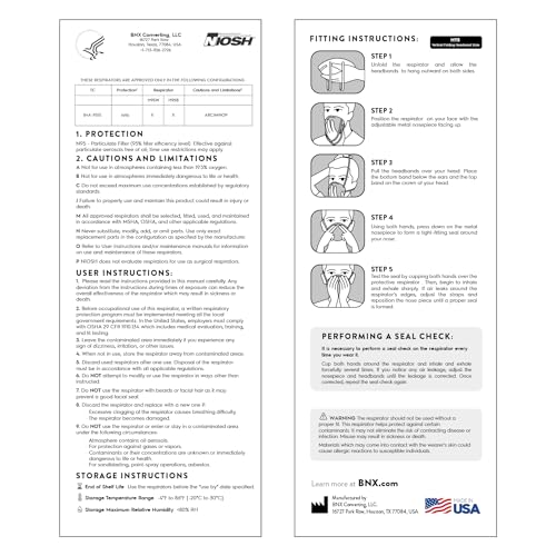 Image of AccuMed BNX N95 Mask Black NIOSH Certified MADE IN USA Particulate Respirator Protective Face Mask (50-Pack, Approval Number TC-84A-9315 / Model H95B) Black