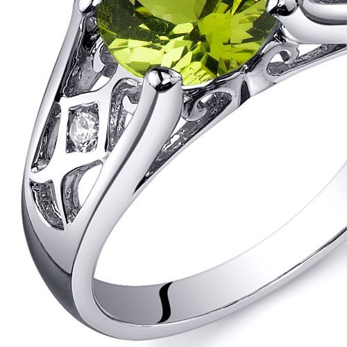 Peora Genuine Peridot Ring For Women 925 Sterling Silver, 1.25 Carats Round Shape, Cathedral Style Solitaire, Size 8 #TOP2
