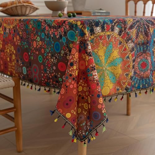 Erbnaryx Boho Tablecloth for Square Tables,Fringed Edges with Geometric Pattern