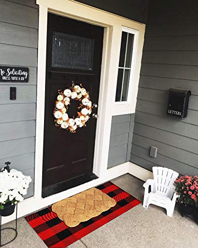 Ukeler Cotton Buffalo Check Rugs Red And Black Plaid Rug Decorative Washable Kitchen Rugs Hand-Woven Buffalo Checkered Porch Rugs Door Mat, 51.2''×23.6'' #TOP2
